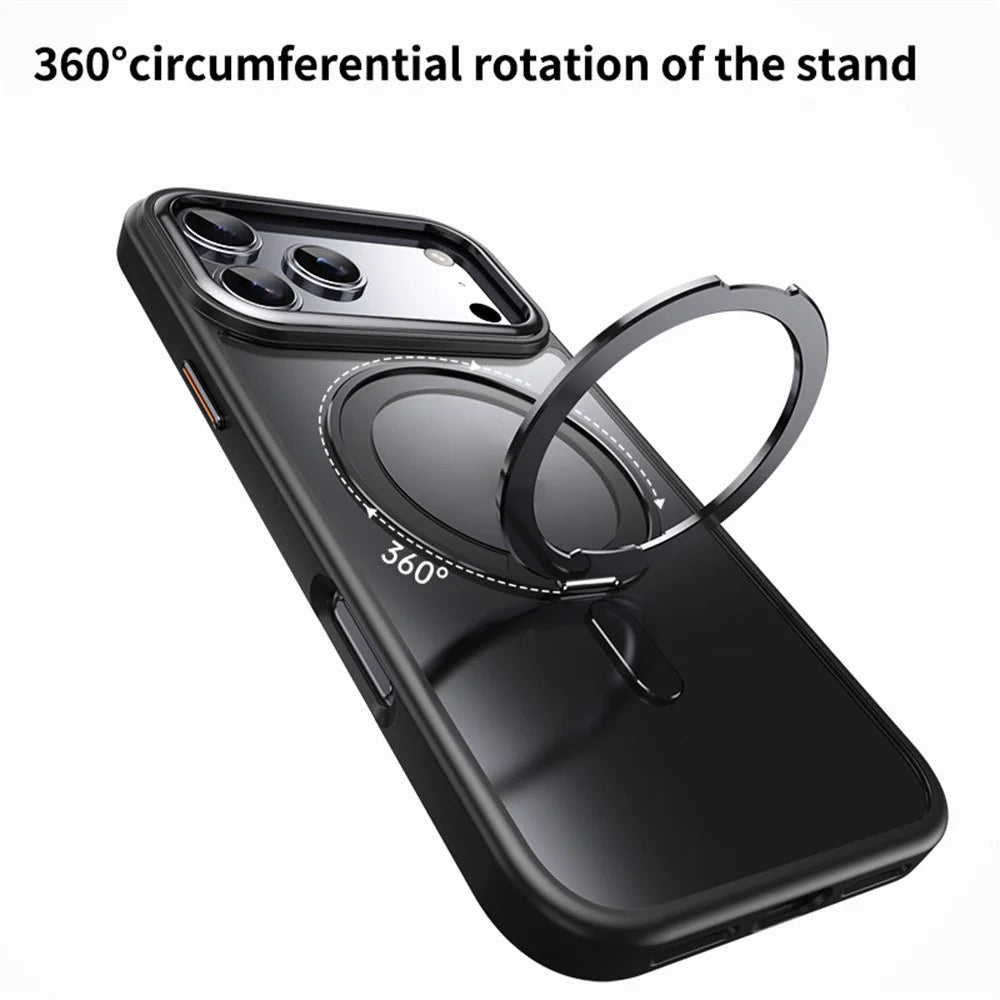 For iPhone 17 Pro Max Case Compatible with MagSafe TPU + Acrylic + Metal Kickstand Matte Phone Cover - Black - 4