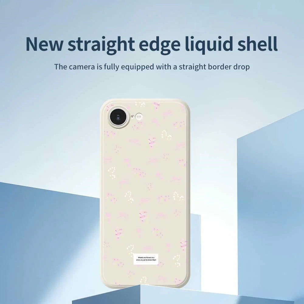 For iPhone 17e / 16e Case Cute Floral Pattern Printing Straight Edge TPU Phone Back Cover - Beige - 2