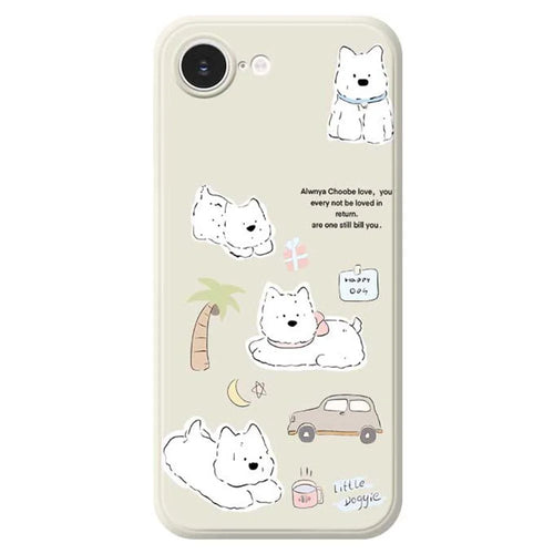 For iPhone 17e / 16e Case Cute Happy Dog Pattern Printing Straight Edge TPU Phone Back Cover - Beige - 1