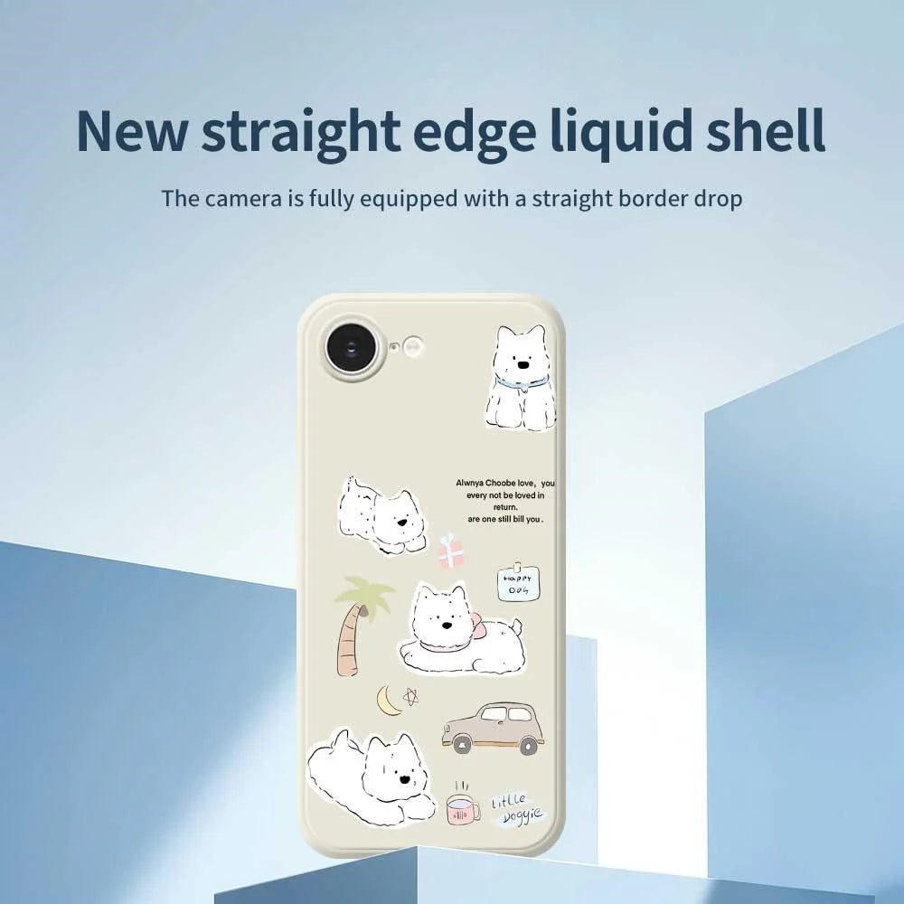 For iPhone 17e / 16e Case Cute Happy Dog Pattern Printing Straight Edge TPU Phone Back Cover - Beige - 2