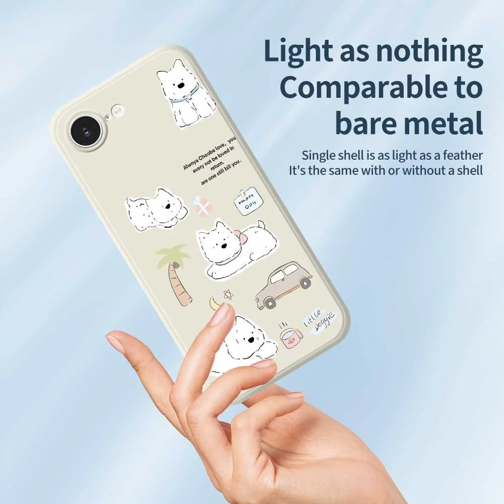 For iPhone 17e / 16e Case Cute Happy Dog Pattern Printing Straight Edge TPU Phone Back Cover - Beige - 3