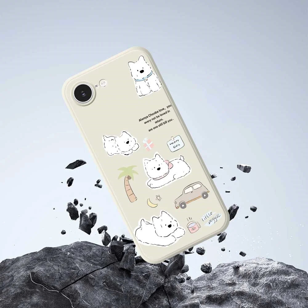 For iPhone 17e / 16e Case Cute Happy Dog Pattern Printing Straight Edge TPU Phone Back Cover - Beige - 5