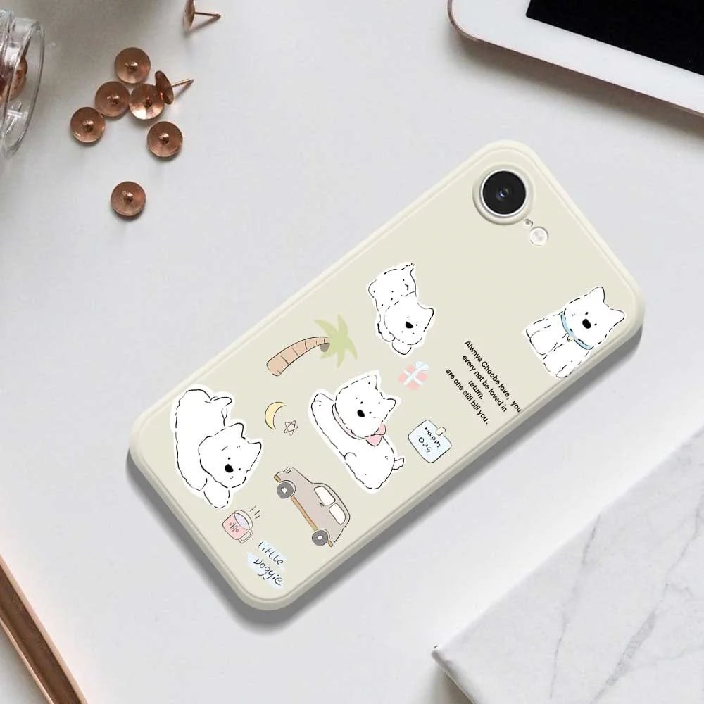 For iPhone 17e / 16e Case Cute Happy Dog Pattern Printing Straight Edge TPU Phone Back Cover - Beige - 6