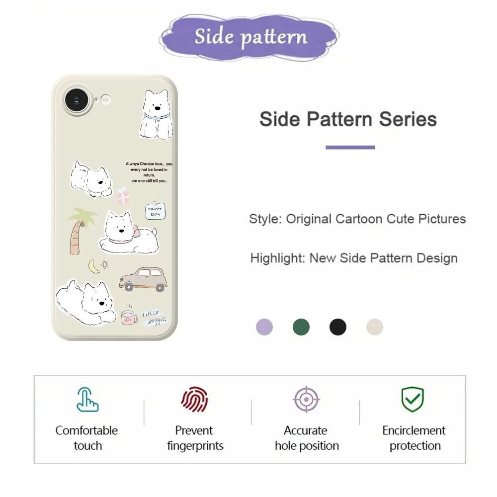 For iPhone 17e / 16e Case Cute Happy Dog Pattern Printing Straight Edge TPU Phone Back Cover - Beige - 7