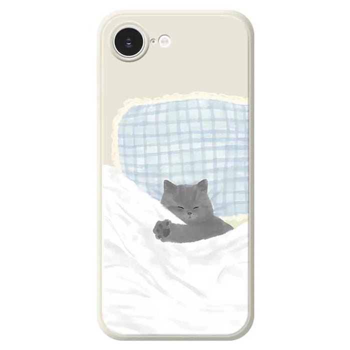 For iPhone 17e / 16e Case Cute Sleeping Cat Pattern Printing Straight Edge TPU Phone Back Cover - Beige - 1