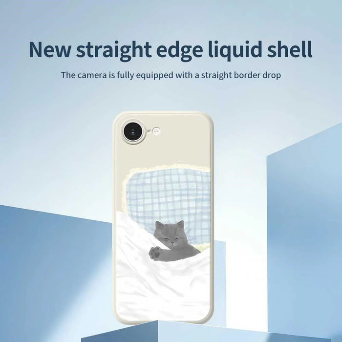 For iPhone 17e / 16e Case Cute Sleeping Cat Pattern Printing Straight Edge TPU Phone Back Cover - Beige - 2