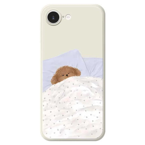 For iPhone 17e / 16e Case Cute Sleeping Dog Pattern Printing Straight Edge TPU Phone Back Cover - Beige - 1