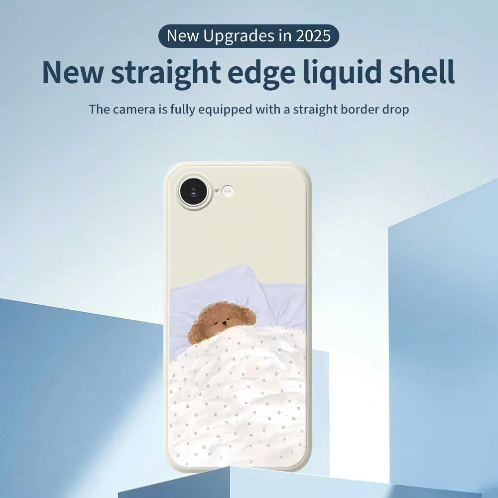 For iPhone 17e / 16e Case Cute Sleeping Dog Pattern Printing Straight Edge TPU Phone Back Cover - Beige - 2