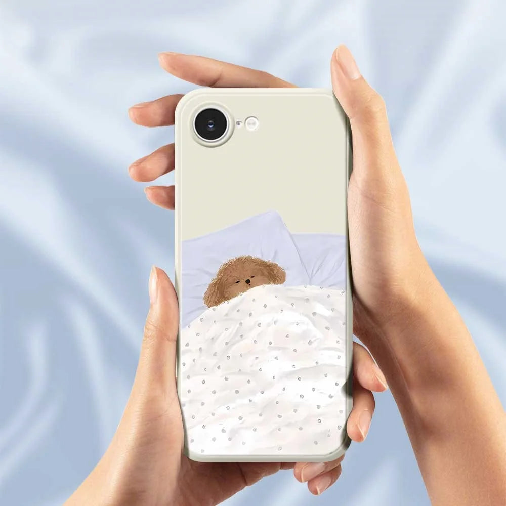 For iPhone 17e / 16e Case Cute Sleeping Dog Pattern Printing Straight Edge TPU Phone Back Cover - Beige - 4