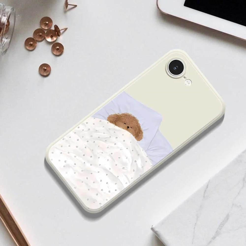 For iPhone 17e / 16e Case Cute Sleeping Dog Pattern Printing Straight Edge TPU Phone Back Cover - Beige - 6