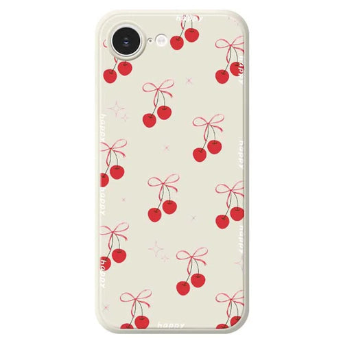 For iPhone 17e / 16e Case Cute Bow Cherry Pattern Printing Straight Edge TPU Phone Back Cover - Beige - 1