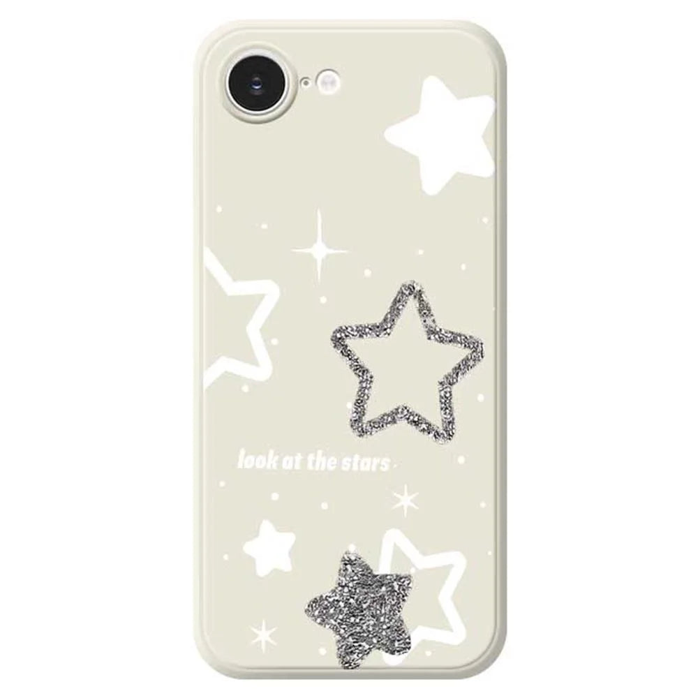 For iPhone 17e / 16e Case Cute Stars Pattern Printing Straight Edge TPU Phone Back Cover - Beige - 1