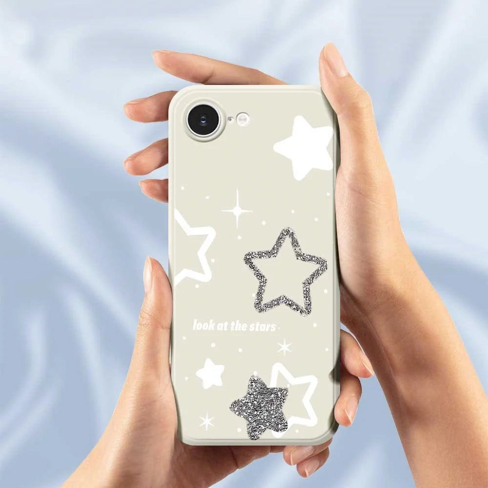 For iPhone 17e / 16e Case Cute Stars Pattern Printing Straight Edge TPU Phone Back Cover - Beige - 4