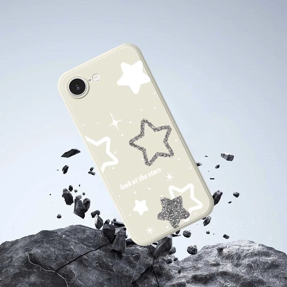 For iPhone 17e / 16e Case Cute Stars Pattern Printing Straight Edge TPU Phone Back Cover - Beige - 5
