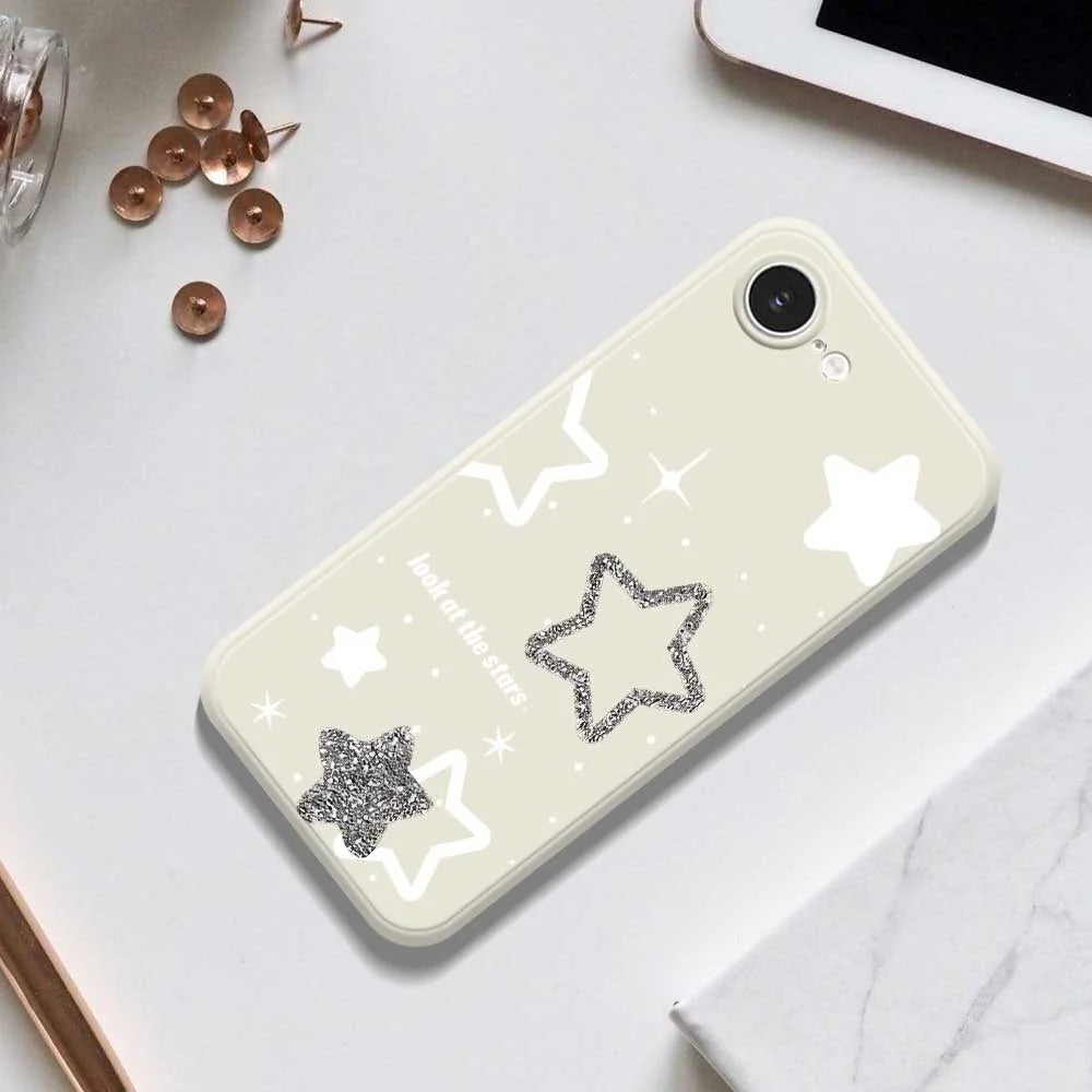 For iPhone 17e / 16e Case Cute Stars Pattern Printing Straight Edge TPU Phone Back Cover - Beige - 6