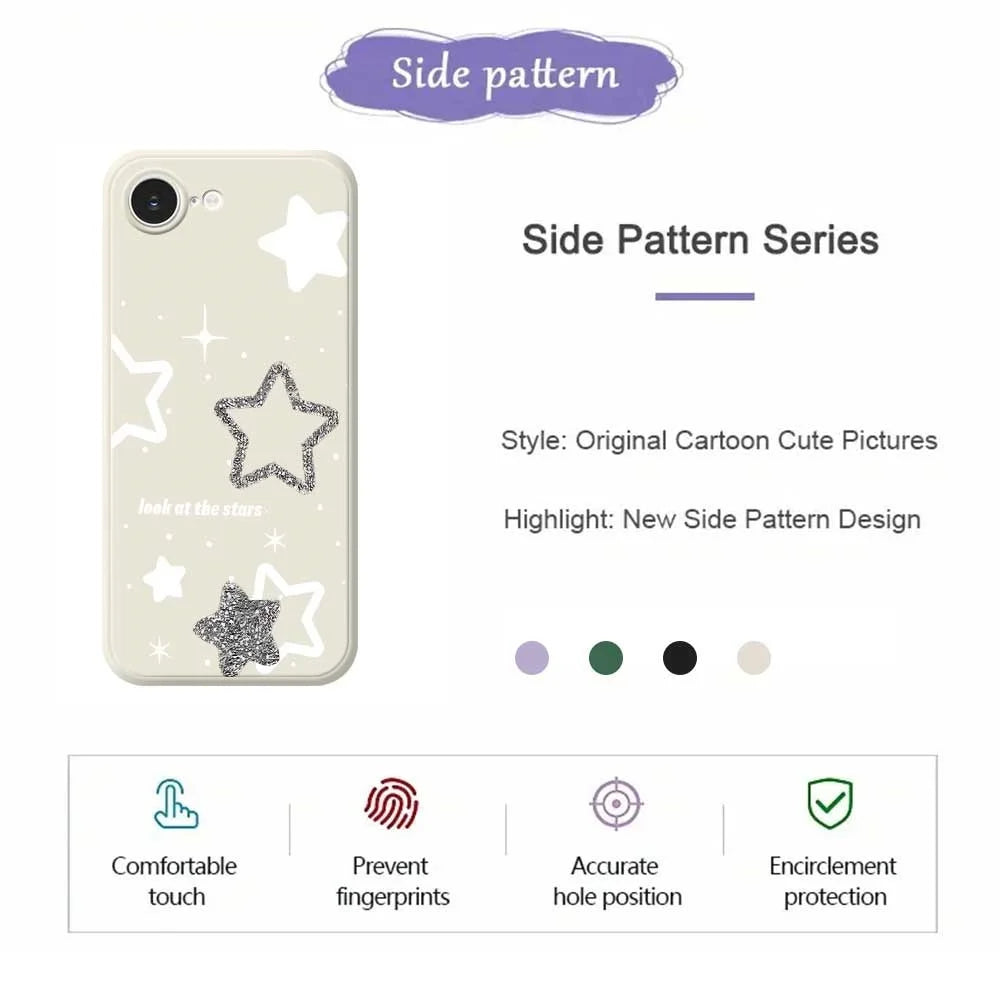 For iPhone 17e / 16e Case Cute Stars Pattern Printing Straight Edge TPU Phone Back Cover - Beige - 7