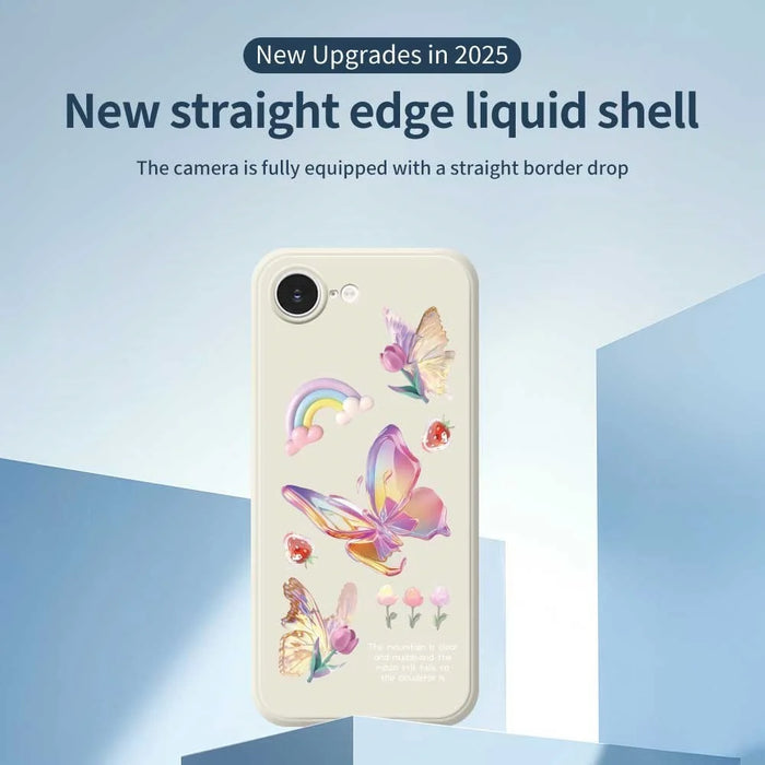 For iPhone 17e / 16e Case Colored Butterfly Flower Pattern Printing Straight Edge TPU Phone Back Cover - Beige - 2