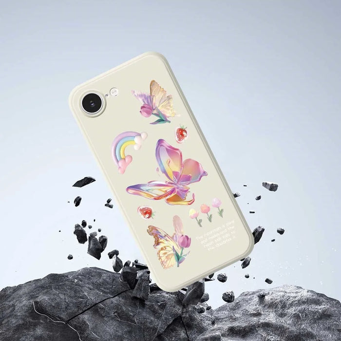 For iPhone 17e / 16e Case Colored Butterfly Flower Pattern Printing Straight Edge TPU Phone Back Cover - Beige - 5