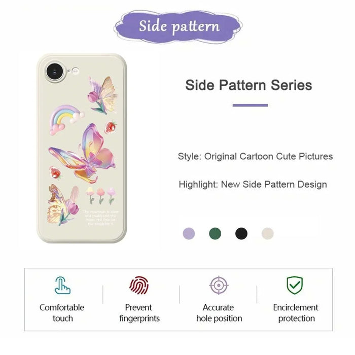 For iPhone 17e / 16e Case Colored Butterfly Flower Pattern Printing Straight Edge TPU Phone Back Cover - Beige - 7