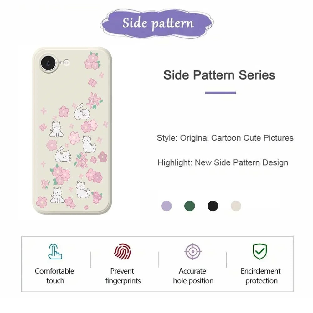For iPhone 17e / 16e Case Cute Cat Play Garden Pattern Printing Straight Edge TPU Phone Back Cover - Beige - 7
