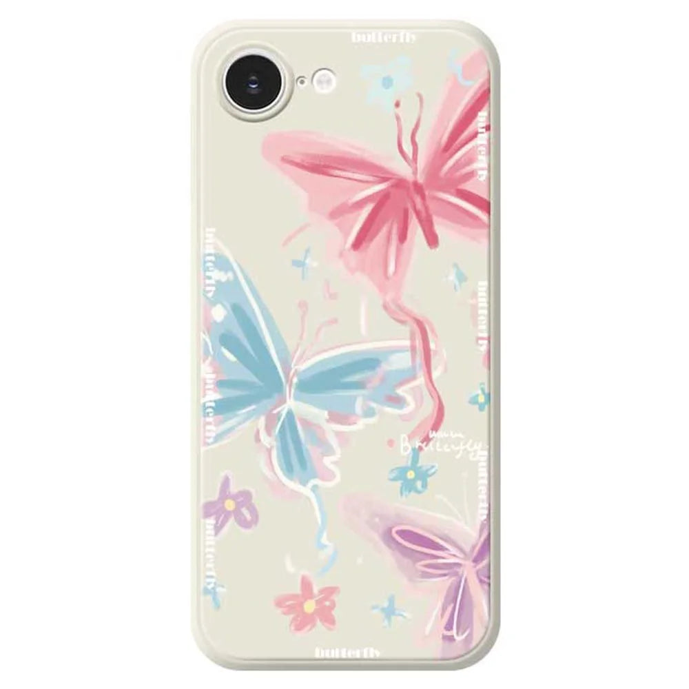 For iPhone 17e / 16e Case Cute 3 Color Butterfly Pattern Printing Straight Edge TPU Phone Back Cover - Beige - 1