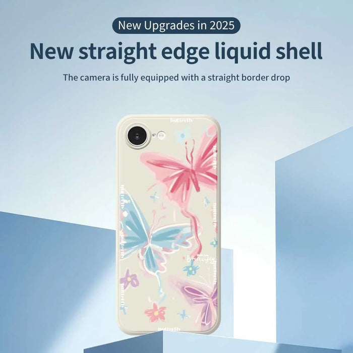 For iPhone 17e / 16e Case Cute 3 Color Butterfly Pattern Printing Straight Edge TPU Phone Back Cover - Beige - 2
