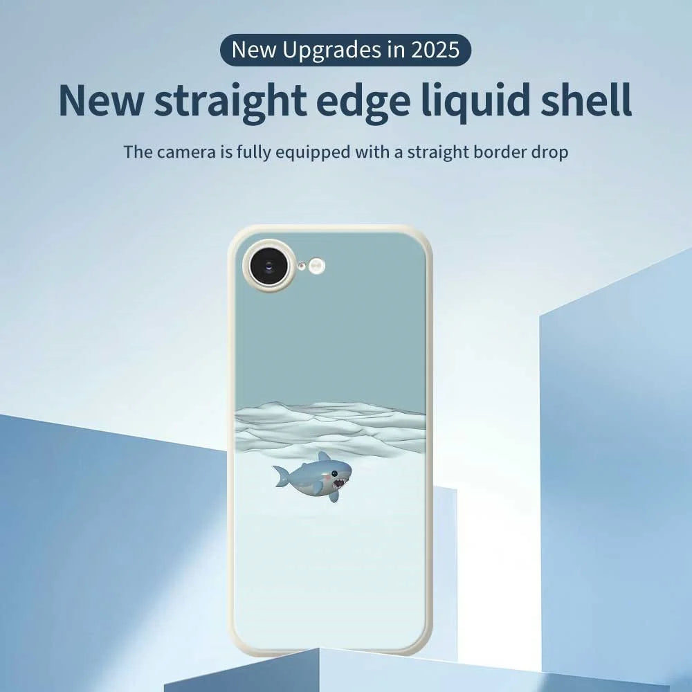 For iPhone 17e / 16e Case Cute Shark Pattern Printing Straight Edge TPU Phone Back Cover - Beige - 2