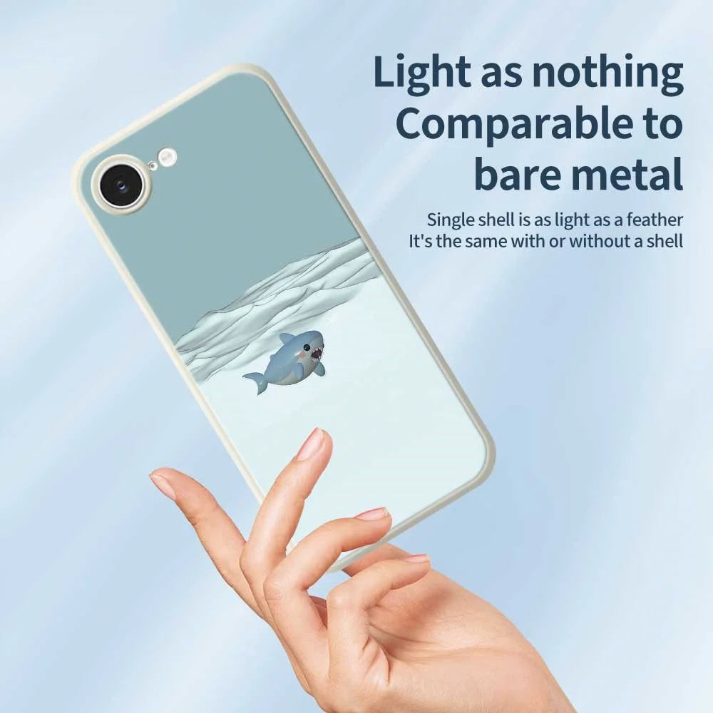 For iPhone 17e / 16e Case Cute Shark Pattern Printing Straight Edge TPU Phone Back Cover - Beige - 3