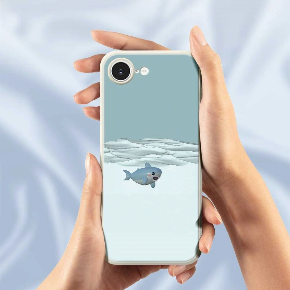 For iPhone 17e / 16e Case Cute Shark Pattern Printing Straight Edge TPU Phone Back Cover - Beige - 4