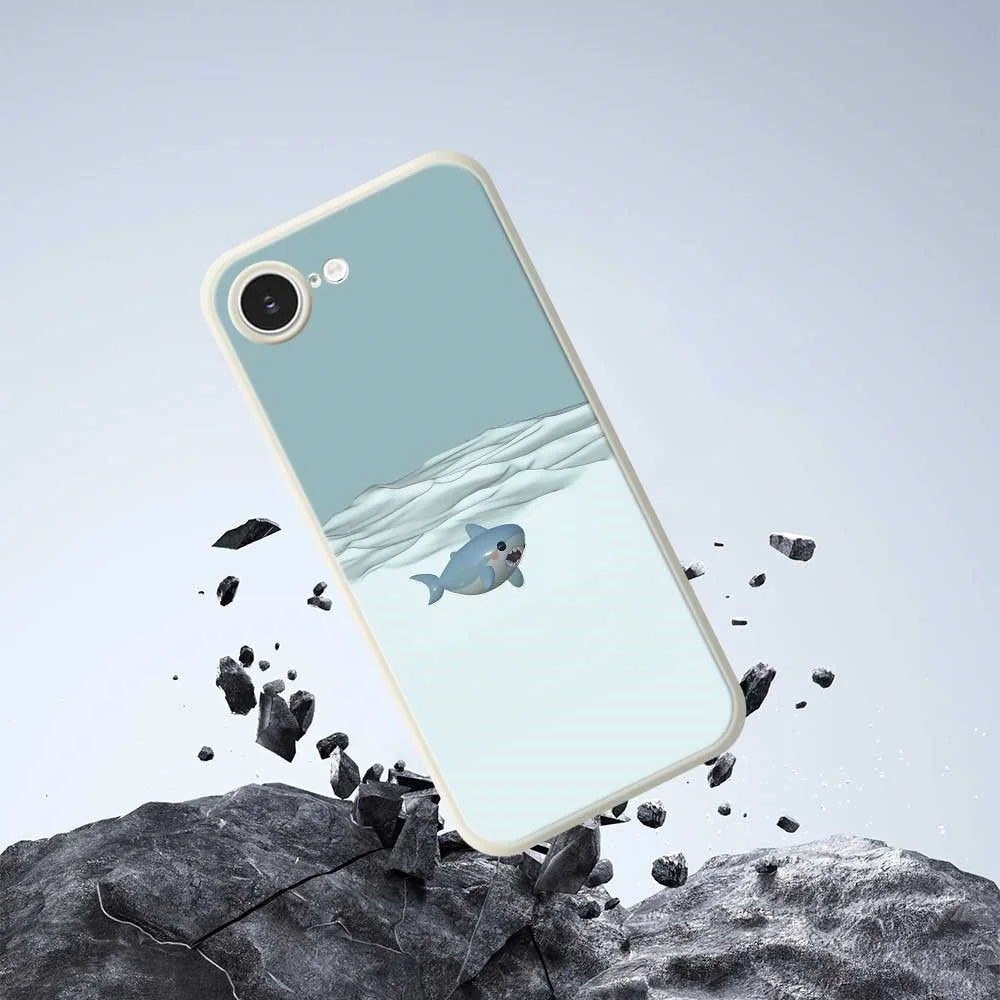 For iPhone 17e / 16e Case Cute Shark Pattern Printing Straight Edge TPU Phone Back Cover - Beige - 5