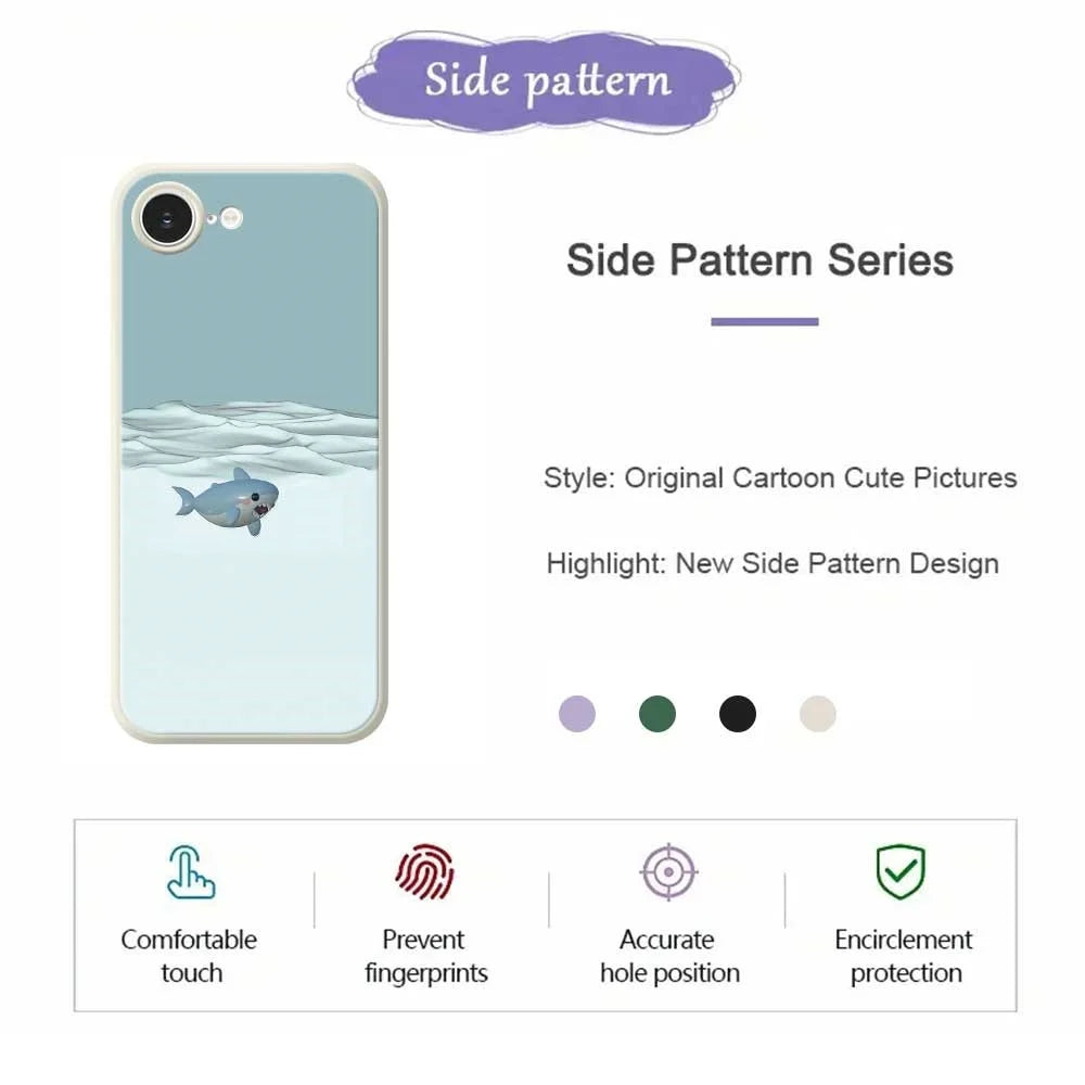 For iPhone 17e / 16e Case Cute Shark Pattern Printing Straight Edge TPU Phone Back Cover - Beige - 7