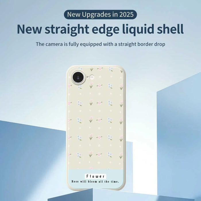 For iPhone 17e / 16e Case Cute Flower Pattern Printing Straight Edge TPU Phone Back Cover - Beige - 2