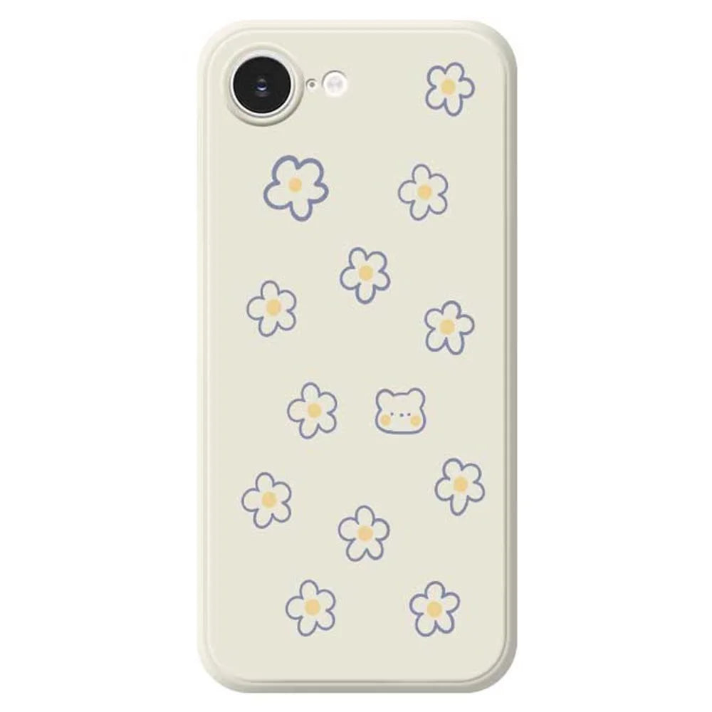 For iPhone 17e / 16e Case Cute Floral Bear Pattern Printing Straight Edge TPU Phone Back Cover - Beige - 1