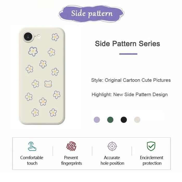 For iPhone 17e / 16e Case Cute Floral Bear Pattern Printing Straight Edge TPU Phone Back Cover - Beige - 7