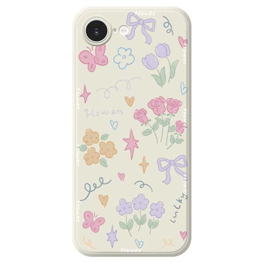 For iPhone 17e / 16e Case Cute Lucky Flowers Pattern Printing Straight Edge TPU Phone Back Cover - Beige - 1