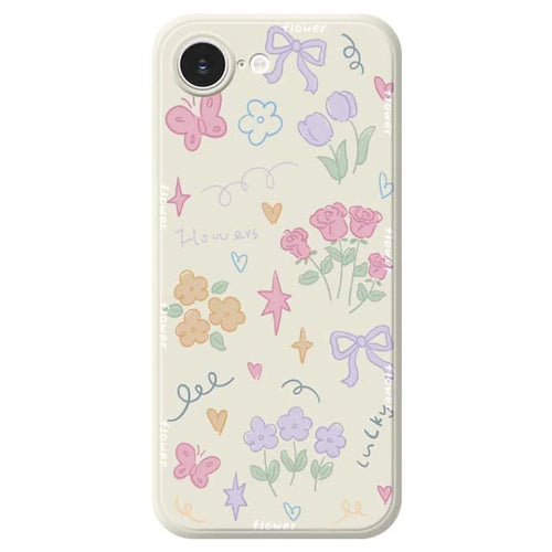 For iPhone 17e / 16e Case Cute Lucky Flowers Pattern Printing Straight Edge TPU Phone Back Cover - Beige - 1
