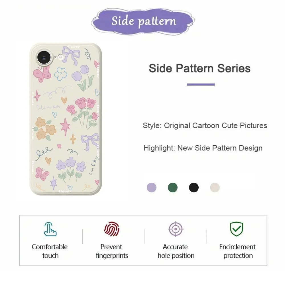 For iPhone 17e / 16e Case Cute Lucky Flowers Pattern Printing Straight Edge TPU Phone Back Cover - Beige - 2