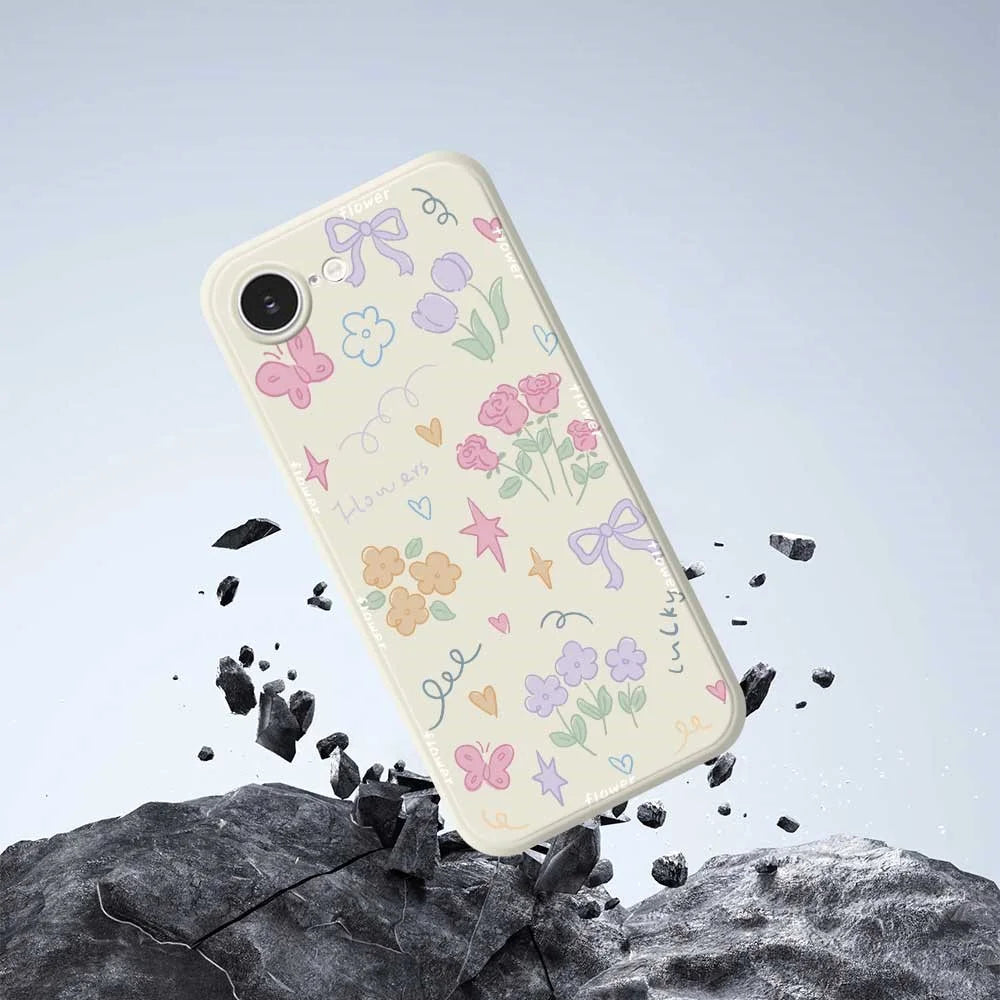 For iPhone 17e / 16e Case Cute Lucky Flowers Pattern Printing Straight Edge TPU Phone Back Cover - Beige - 6