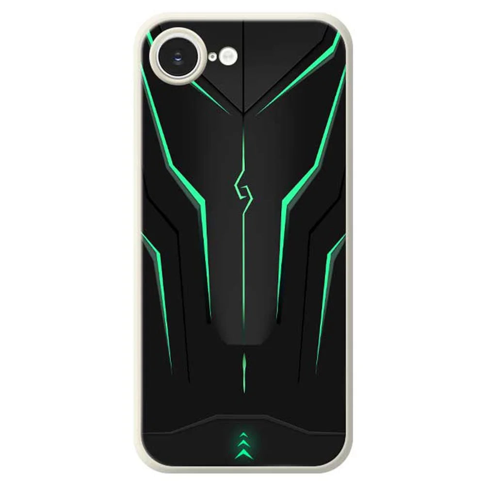 For iPhone 17e / 16e Case Cool Mecha Lines Pattern Printing Straight Edge TPU Phone Back Cover - Beige - 1
