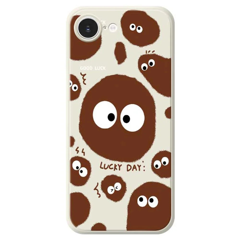 For iPhone 17e / 16e Case Funny Big Eyes Doll Pattern Printing Straight Edge TPU Phone Back Cover - Beige - 1