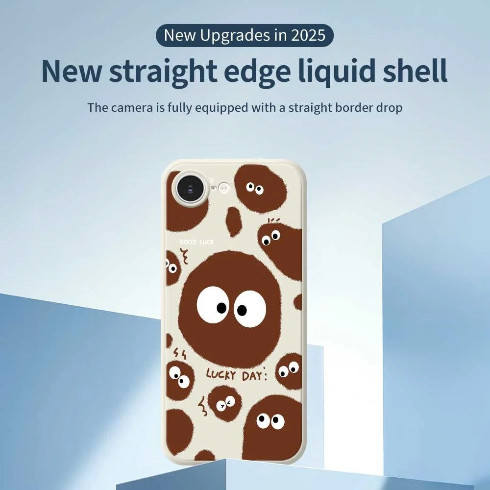 For iPhone 17e / 16e Case Funny Big Eyes Doll Pattern Printing Straight Edge TPU Phone Back Cover - Beige - 3