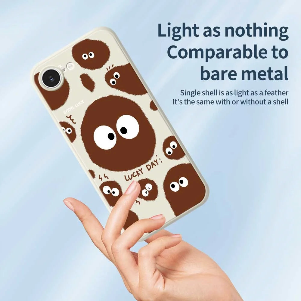 For iPhone 17e / 16e Case Funny Big Eyes Doll Pattern Printing Straight Edge TPU Phone Back Cover - Beige - 4