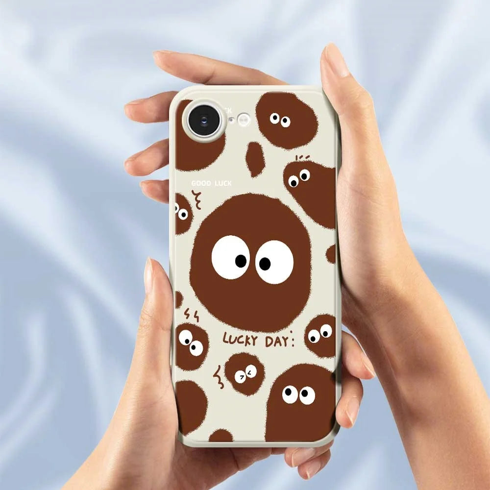 For iPhone 17e / 16e Case Funny Big Eyes Doll Pattern Printing Straight Edge TPU Phone Back Cover - Beige - 5