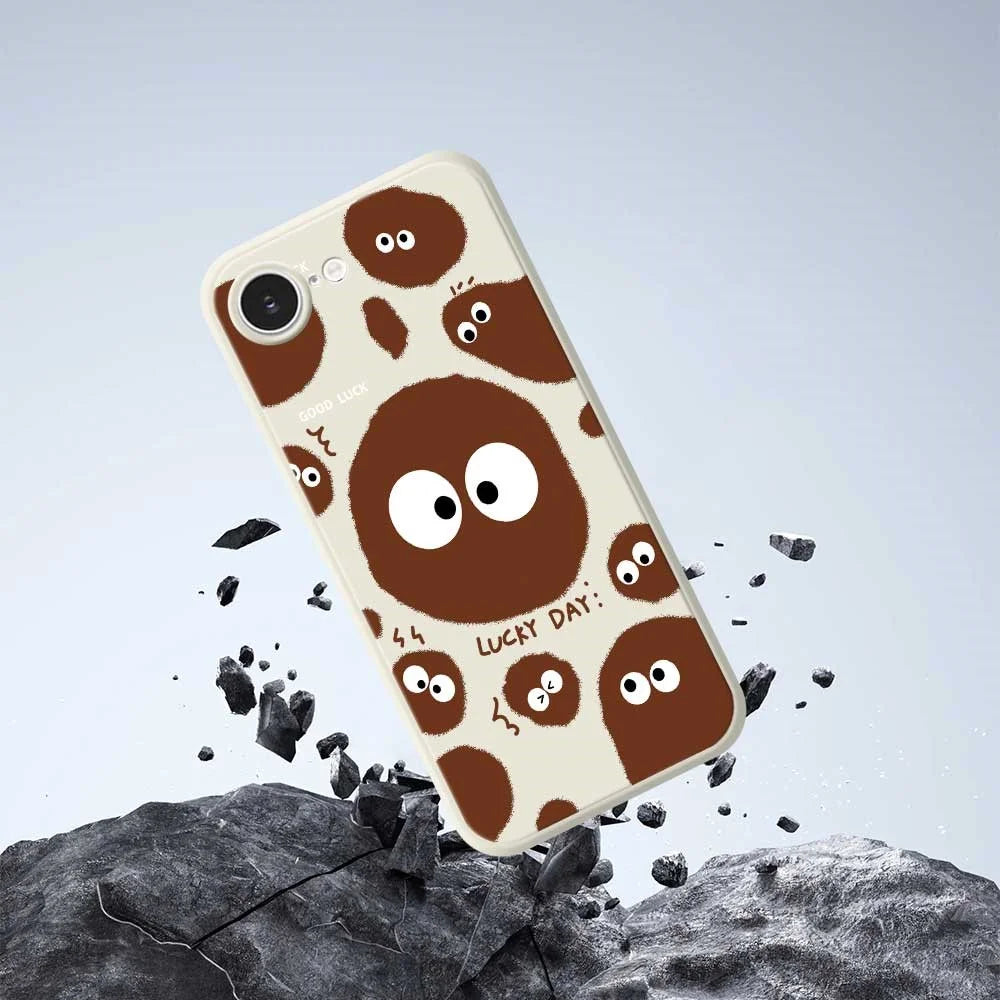 For iPhone 17e / 16e Case Funny Big Eyes Doll Pattern Printing Straight Edge TPU Phone Back Cover - Beige - 6