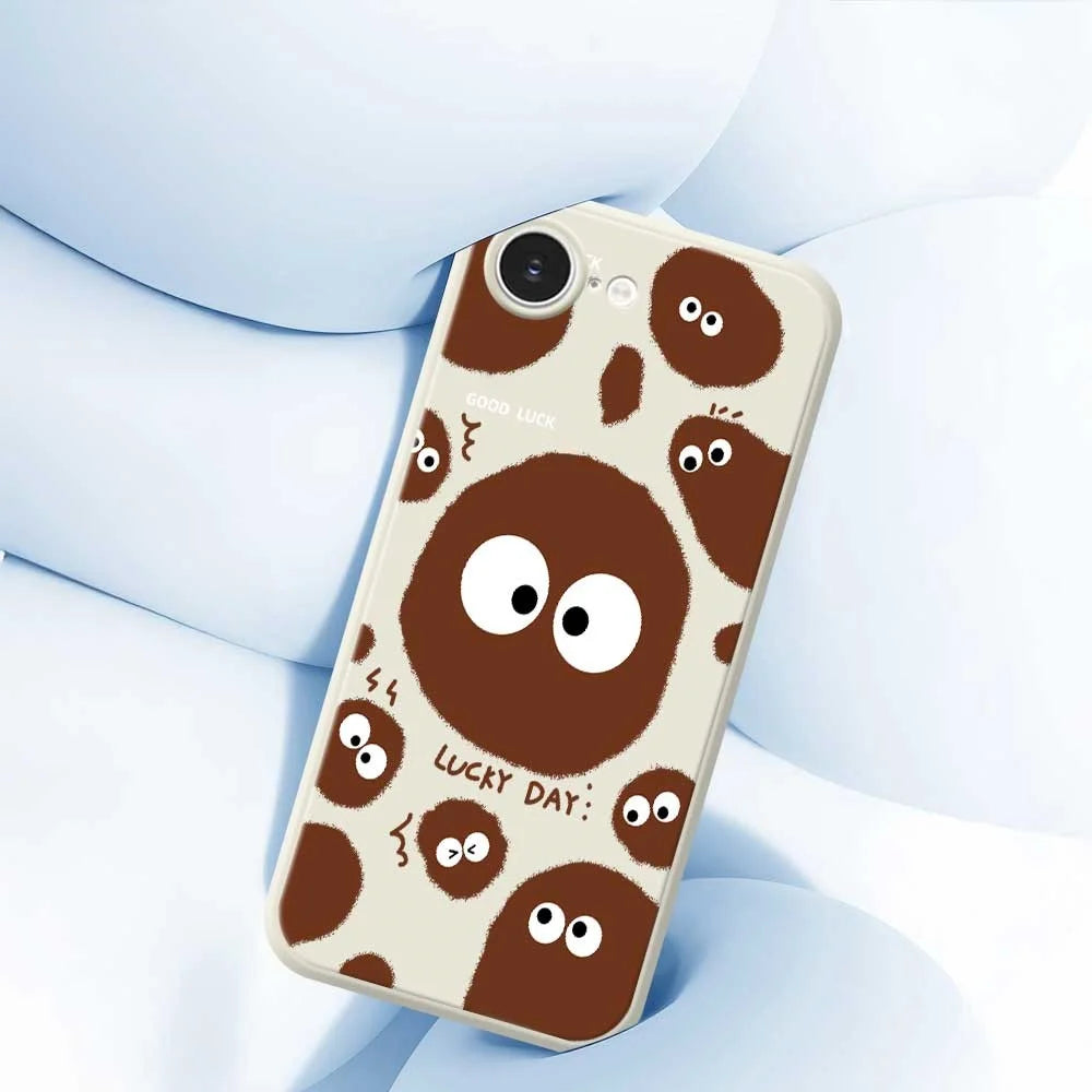 For iPhone 17e / 16e Case Funny Big Eyes Doll Pattern Printing Straight Edge TPU Phone Back Cover - Beige - 7