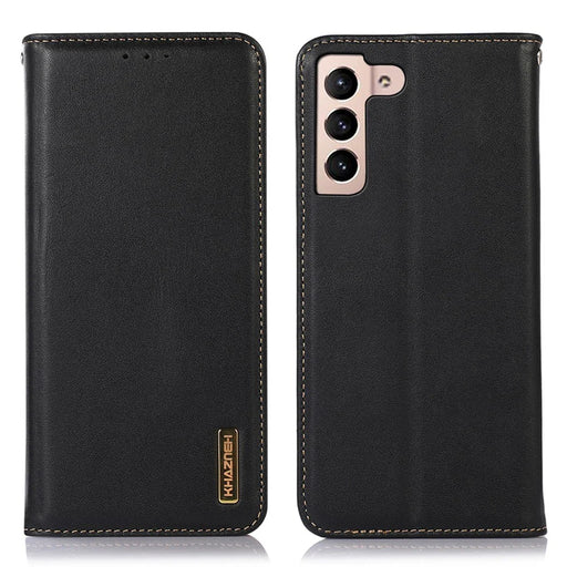 KHAZNEH For Samsung Galaxy S23+ Nappa Texture Wallet Phone Case Genuine Cowhide Leather Magnetic Auto Closing Stand Flip Cover - Black - 1