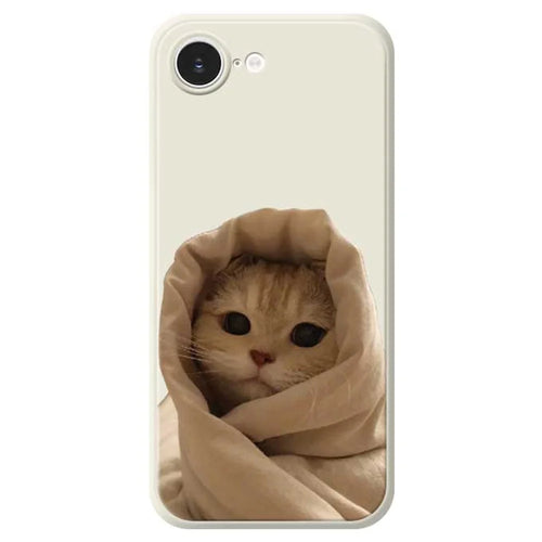 For iPhone 17e / 16e Case Wrapped Cat Pattern Printing Straight Edge TPU Phone Back Cover - Beige - 1