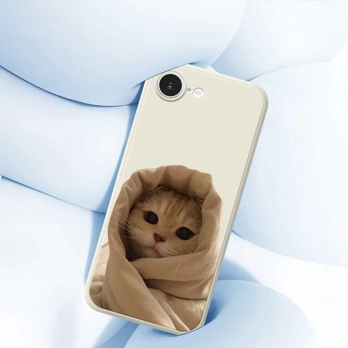 For iPhone 17e / 16e Case Wrapped Cat Pattern Printing Straight Edge TPU Phone Back Cover - Beige - 7