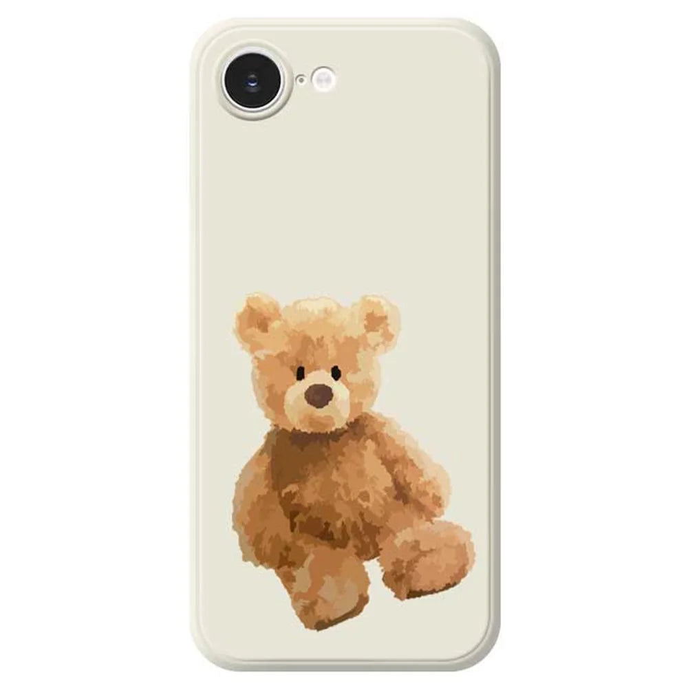 For iPhone 17e / 16e Case Brown Bear Doll Pattern Printing Straight Edge TPU Phone Back Cover - Beige - 1
