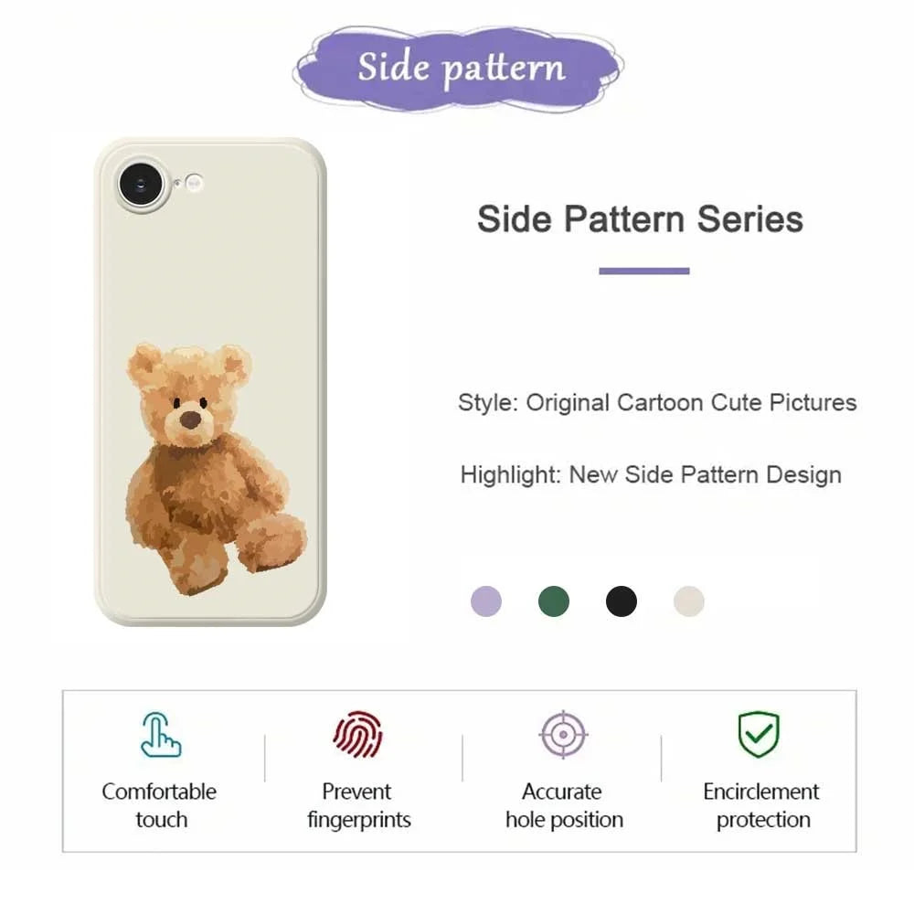 For iPhone 17e / 16e Case Brown Bear Doll Pattern Printing Straight Edge TPU Phone Back Cover - Beige - 2